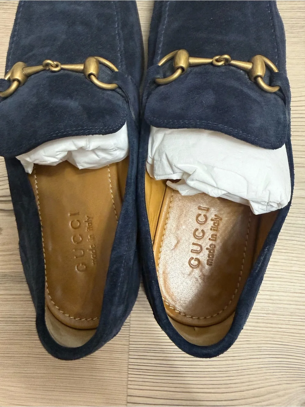 Authentic Gucci Navy Suede Horsebit Loafers